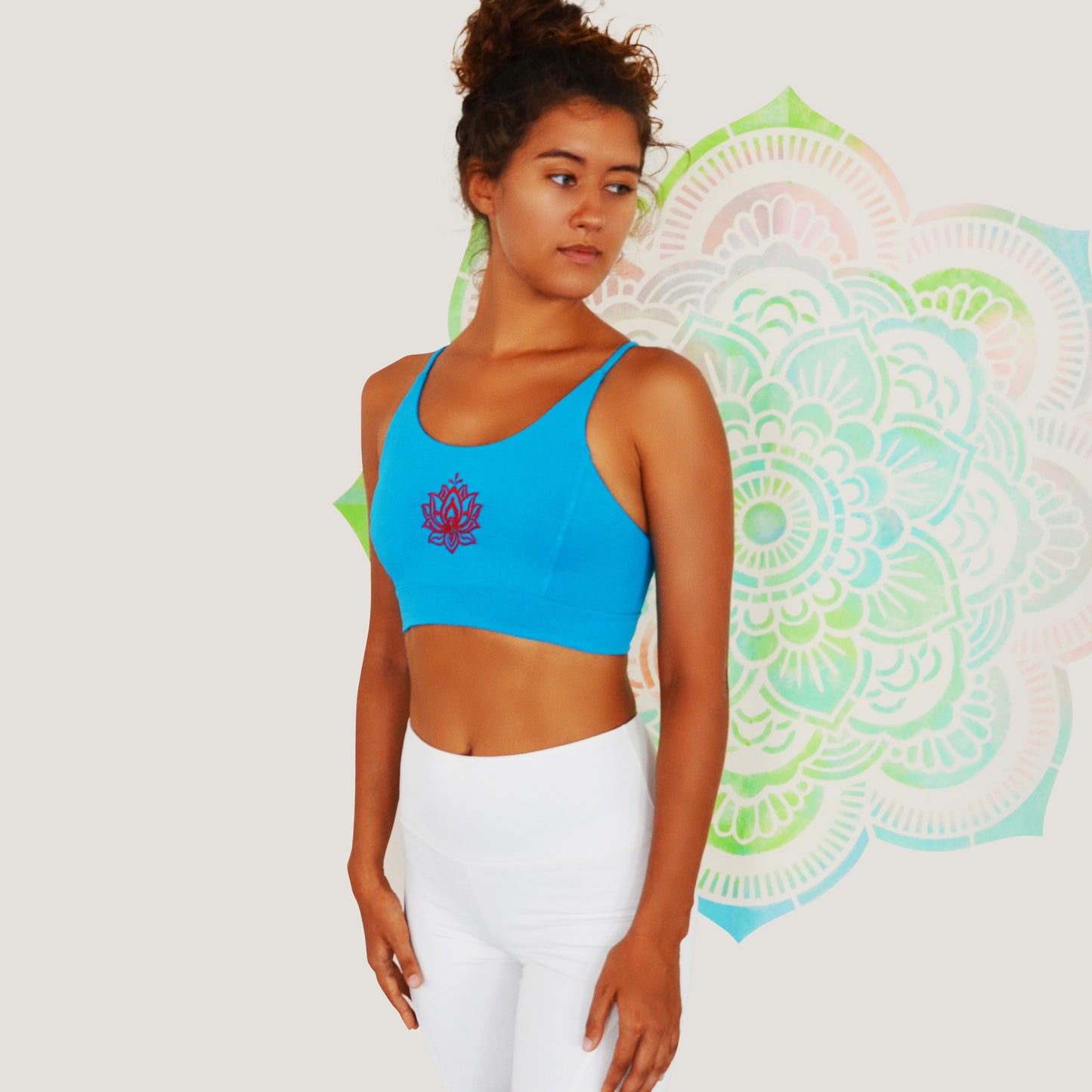 Turquoise Crop Top Lotus with Embroidery